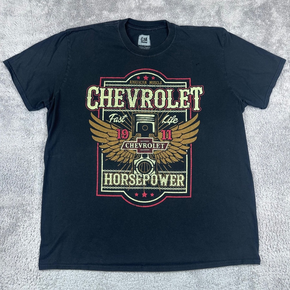 Chevrolet T-Shirt Mens 2XL Black American Muscle Horsepower Graphic GM Tee